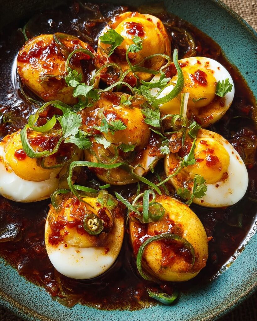 Fried Boiled Eggs in Chili Sauce