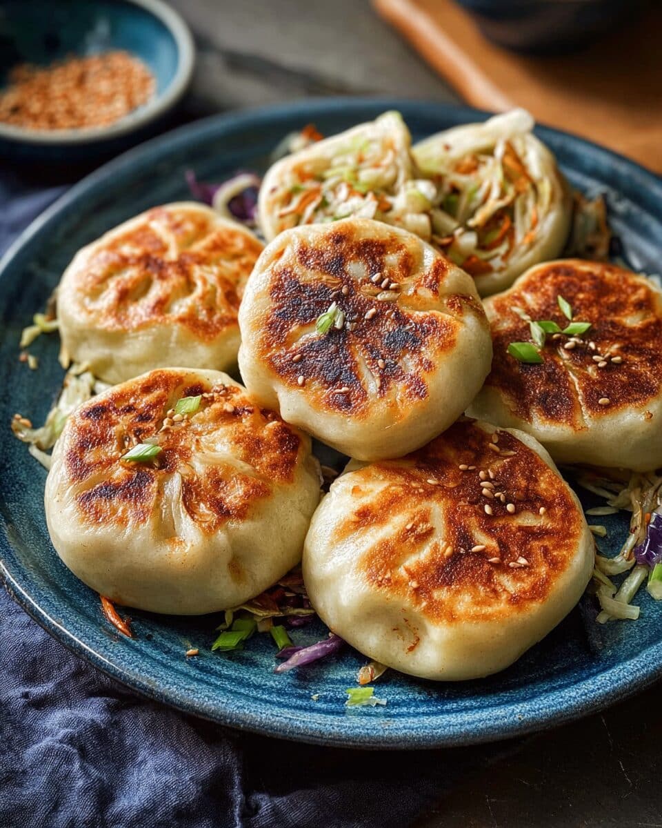 Pan-fried cabbage and noodle buns