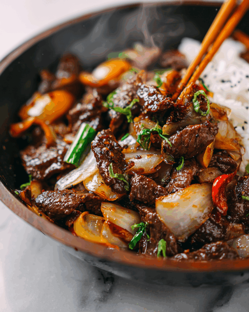 Beef and onion stir-fry