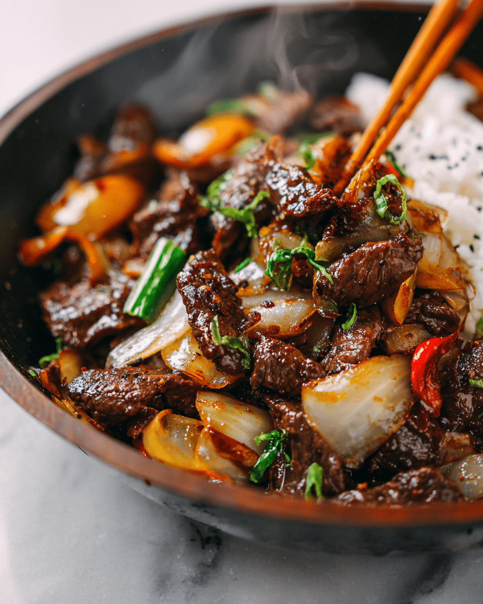 Beef and onion stir-fry