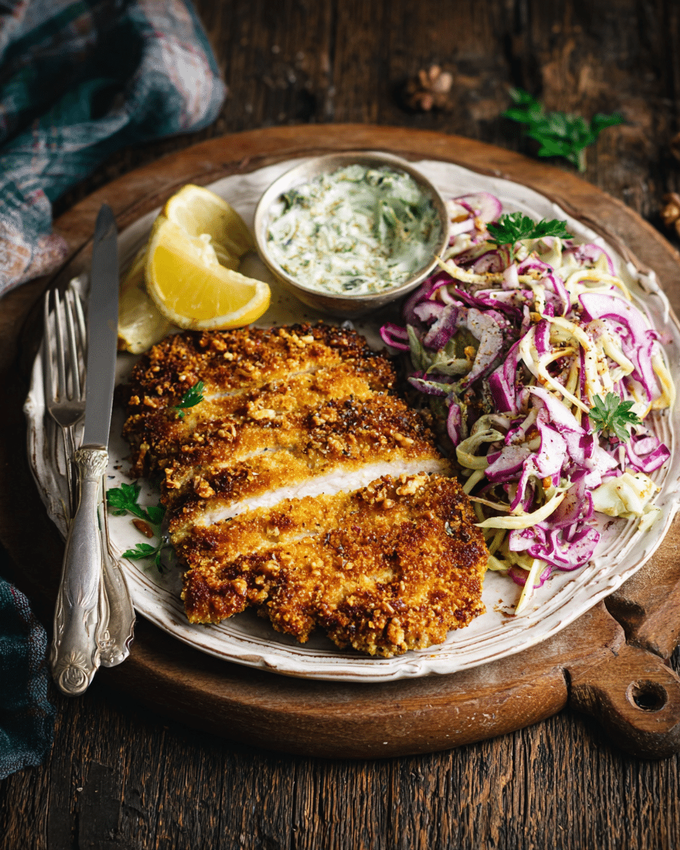 walnut-crusted chicken with fennel slaw