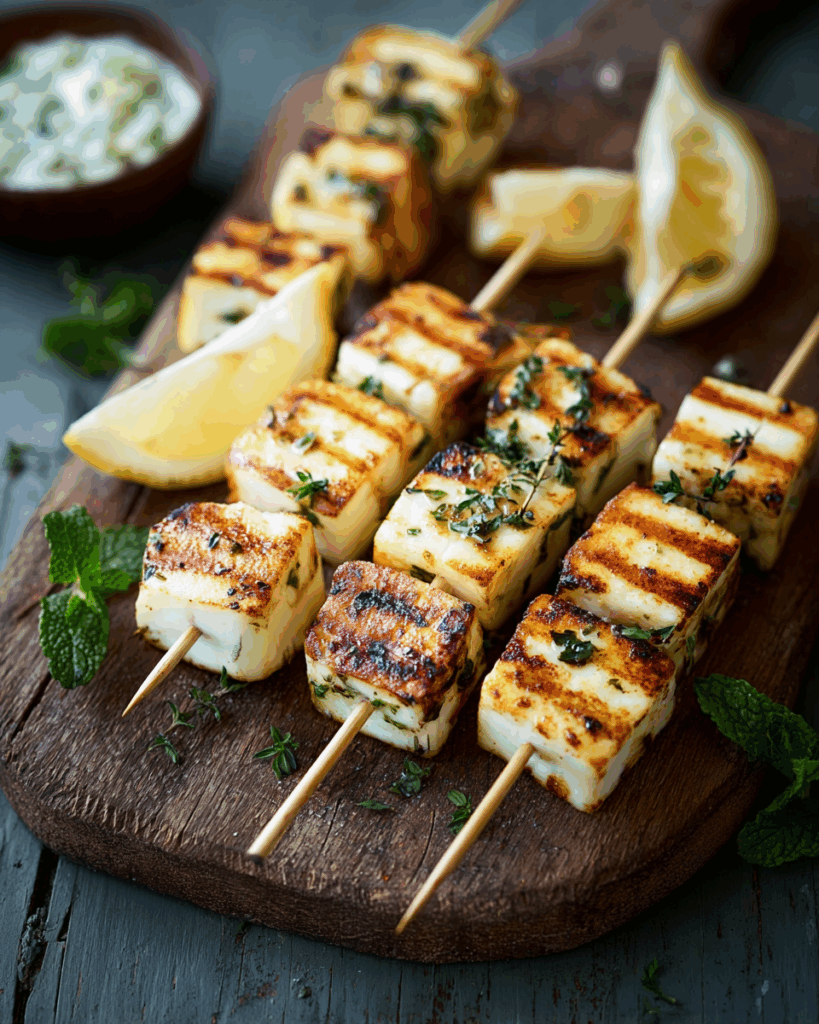 Grilled Halloumi Skewers with Lemon and Thyme