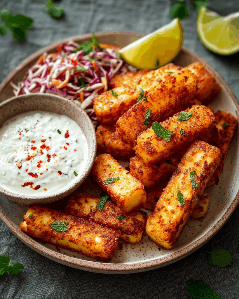 Air-Fried Halloumi Fries with Spicy Yogurt Dip
