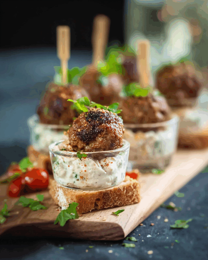 Mediterranean Meatball Party Appetizer with Tzatziki