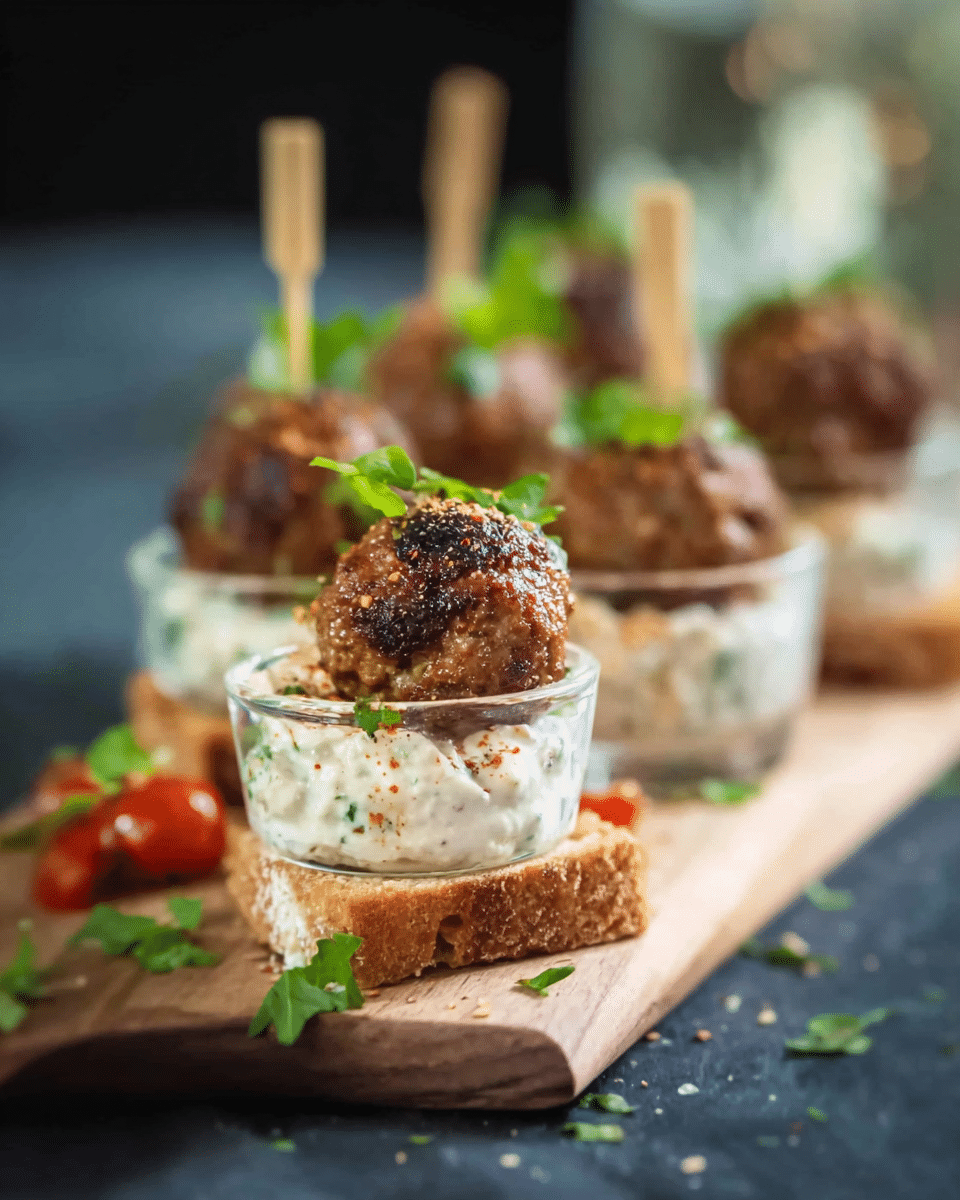 Mediterranean Meatball Party Appetizer with Tzatziki