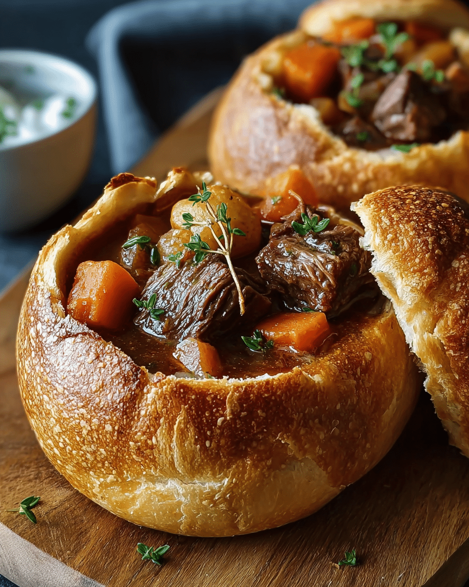 Hearty Beef Stew in Bread Bowls