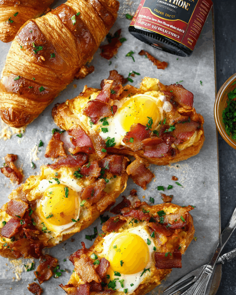Bacon and Egg Croissant Boats