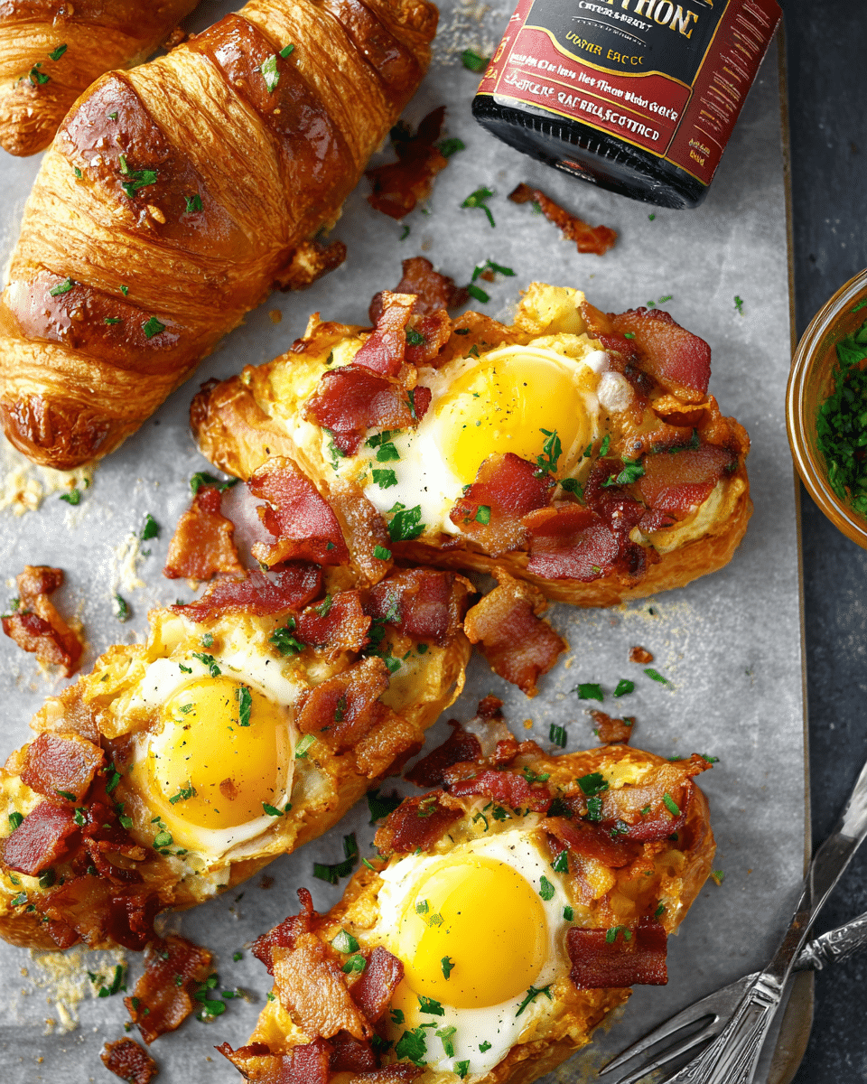 Bacon and Egg Croissant Boats