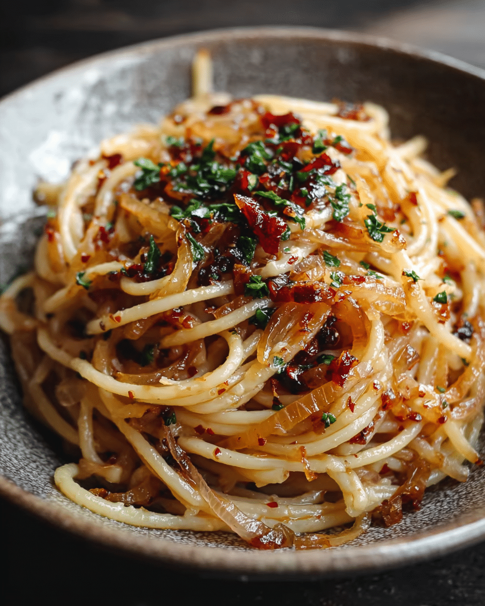 Caramelized Onion Pasta with Chili Oil