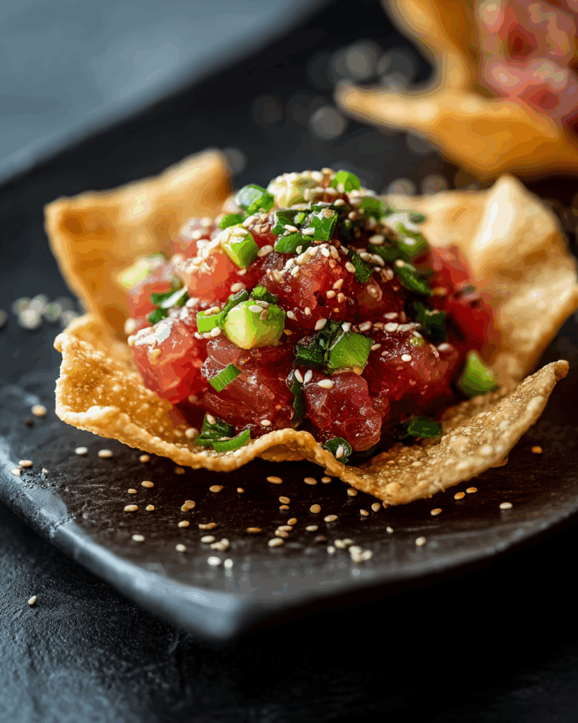 Spicy Tuna Tartare on Crispy Wonton Chips