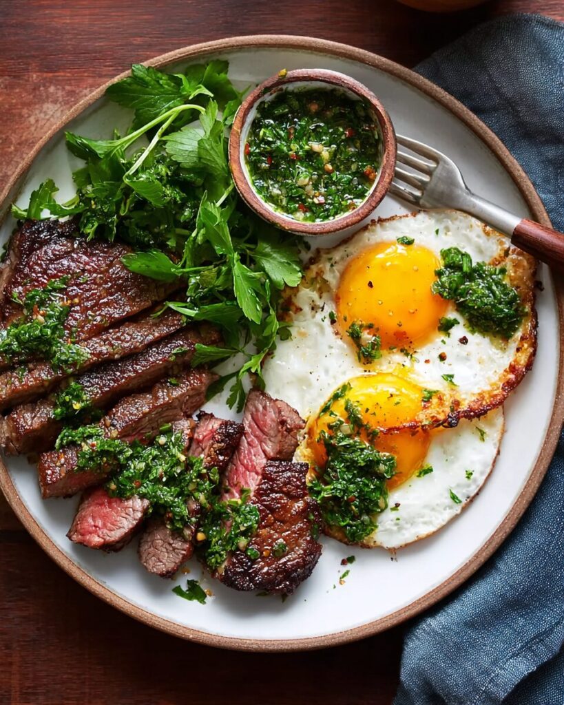 Seared Steak with Eggs & Chimichurri