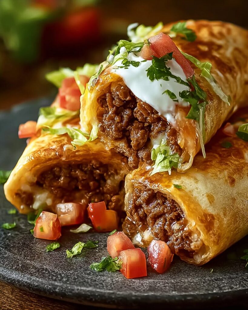 Cheesy Beef Chimichangas
