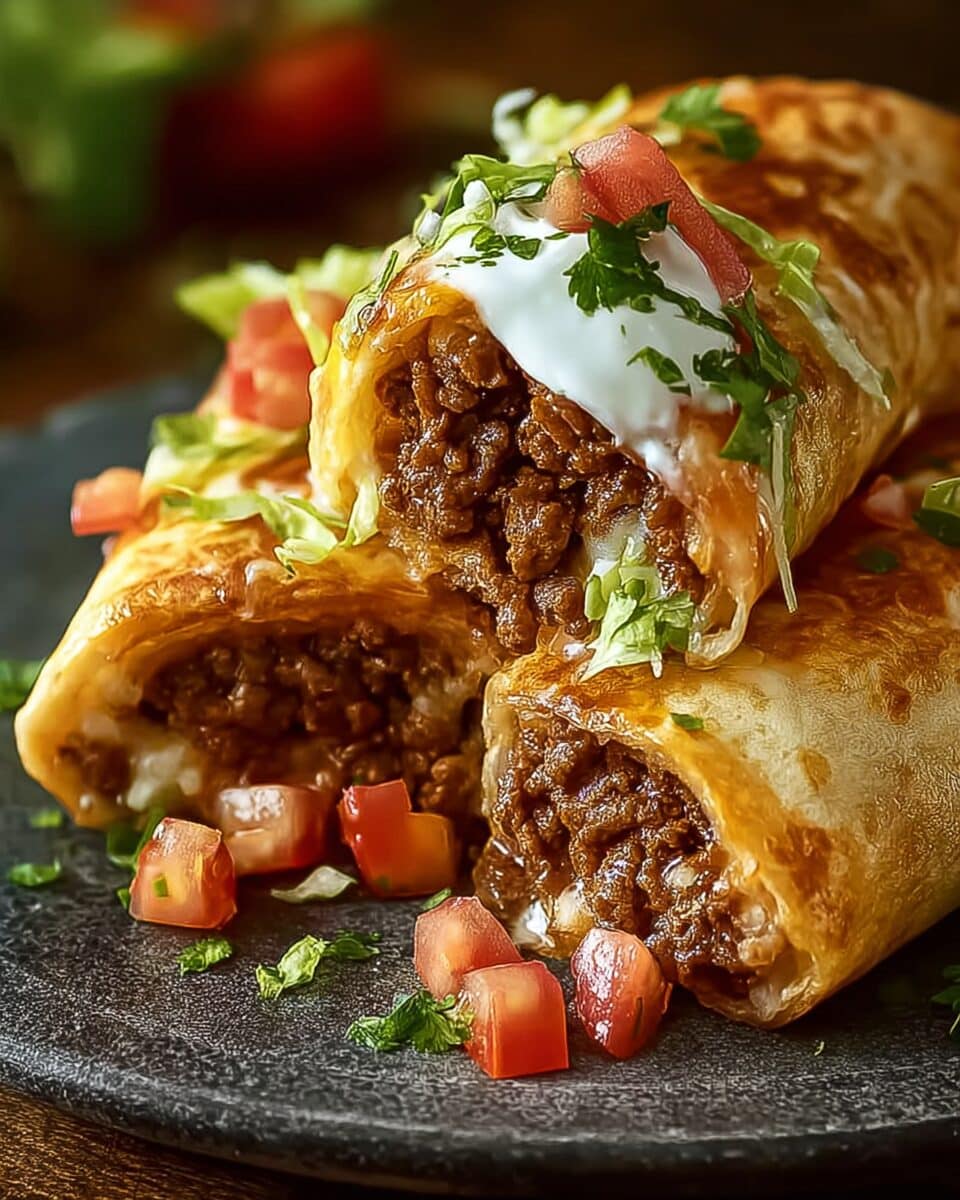 Cheesy Beef Chimichangas