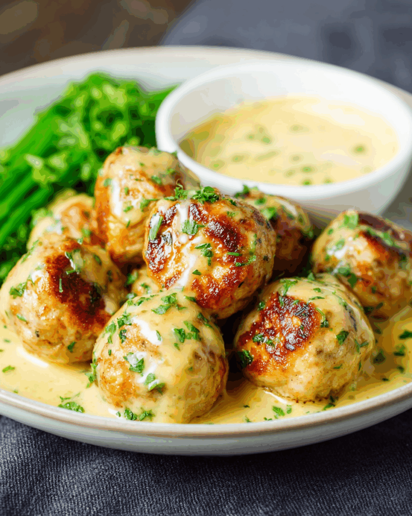 Honey Mustard Chicken Meatballs with Creamy Mashed Potato