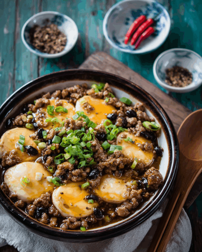 Delicious Egg Tofu with Minced Pork & Black Beans