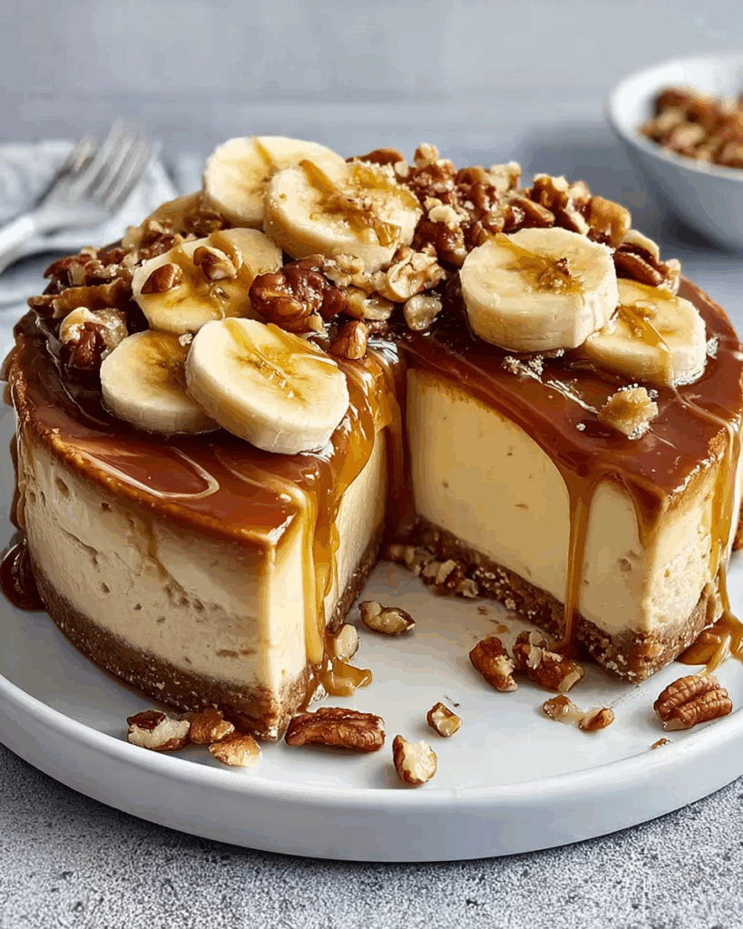 Irresistible Banana Caramel Nut Cheesecake