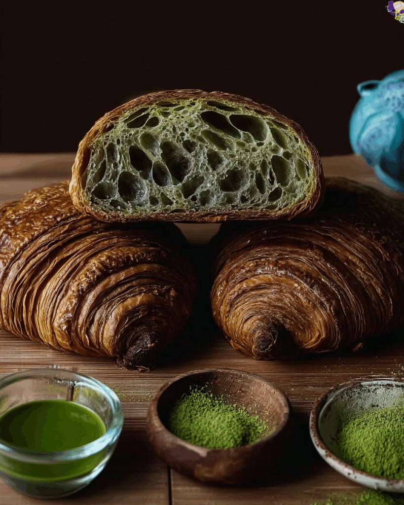Matcha Sourdough Croissants with Red-Bean Filling