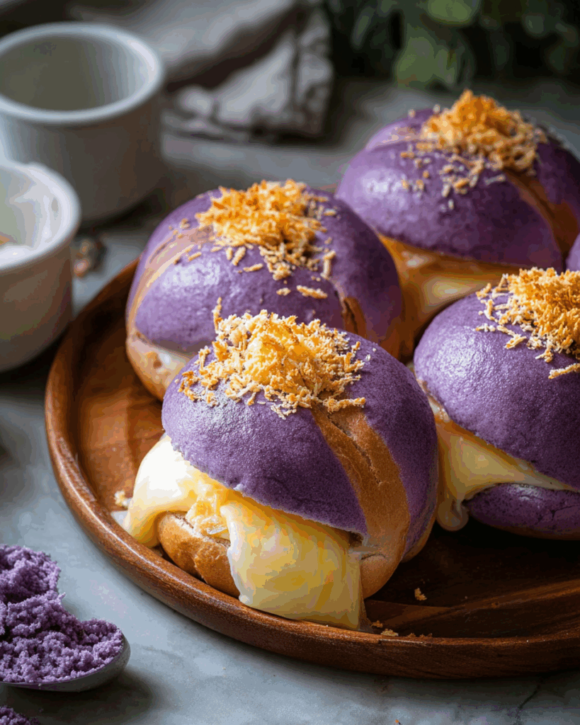 Ube Pandesal with Gooey Cheese Filling