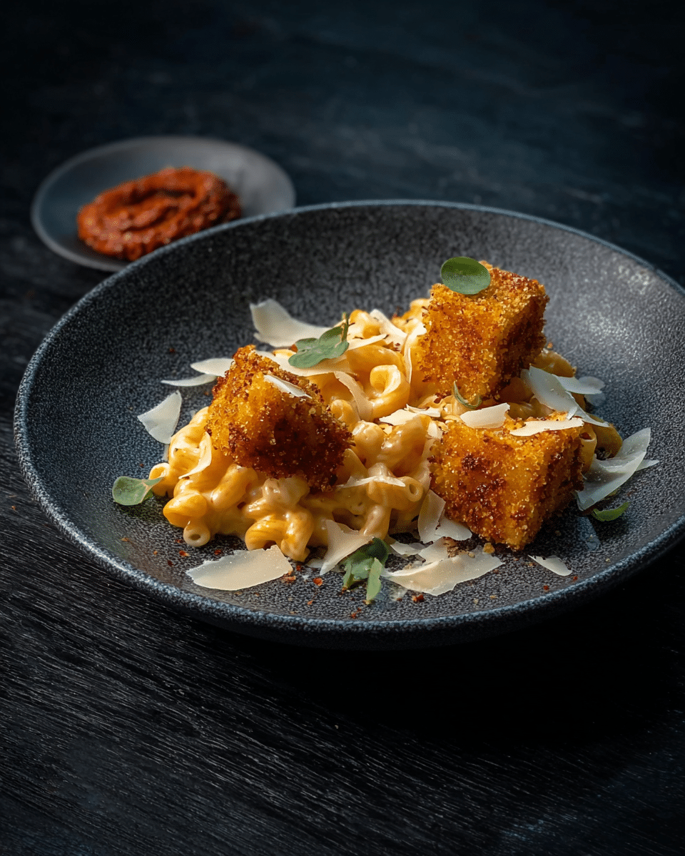 Fried Jalapeño Gruyère Mac & Cheese Bites with Tomato Pesto
