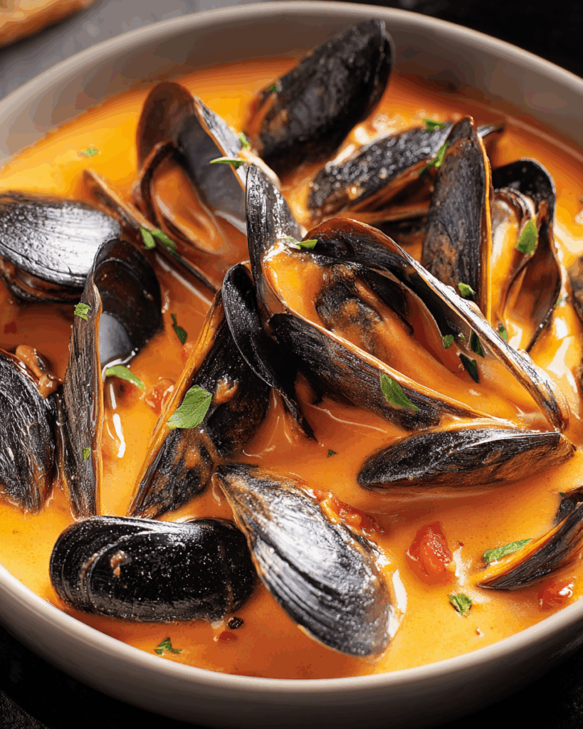 Steamed Mussels in Tomato Cream Sauce