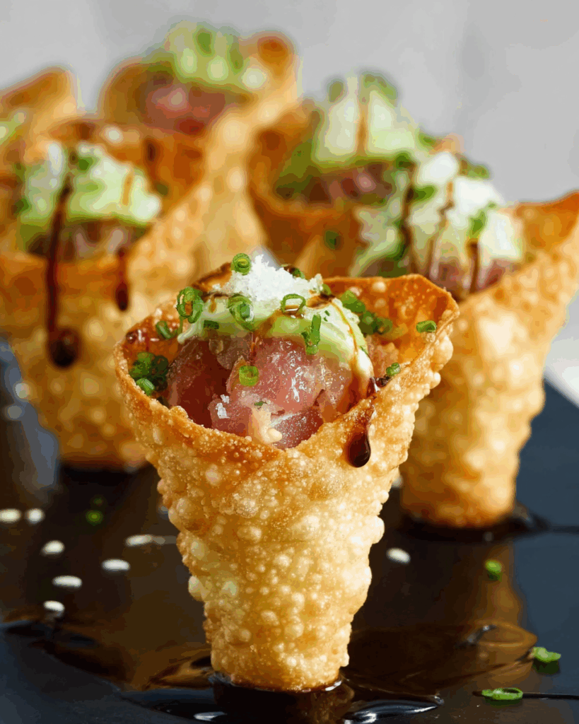 Creative Sushi Wonton Cones