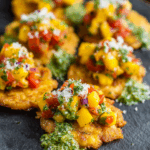 Tostones with Mango Salsa & Cilantro Chimichurri