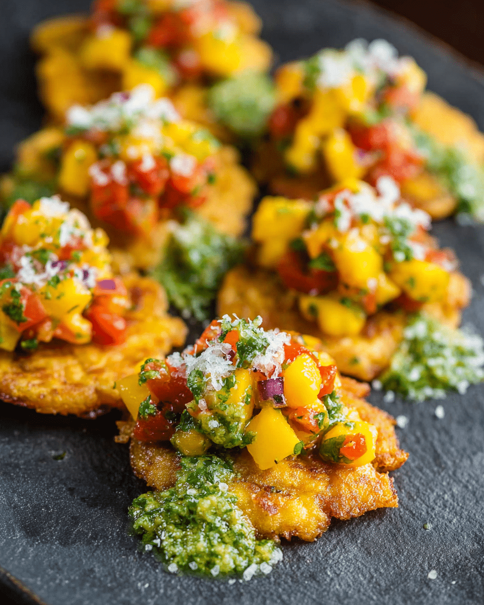 Tostones with Mango Salsa & Cilantro Chimichurri