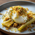 Burrata with Braised Leeks & Mustard Breadcrumbs