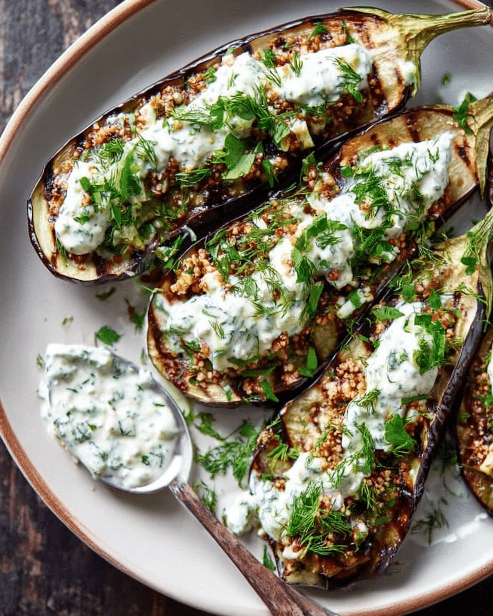 Loaded Grilled Eggplant with Creamy Herb Sauce
