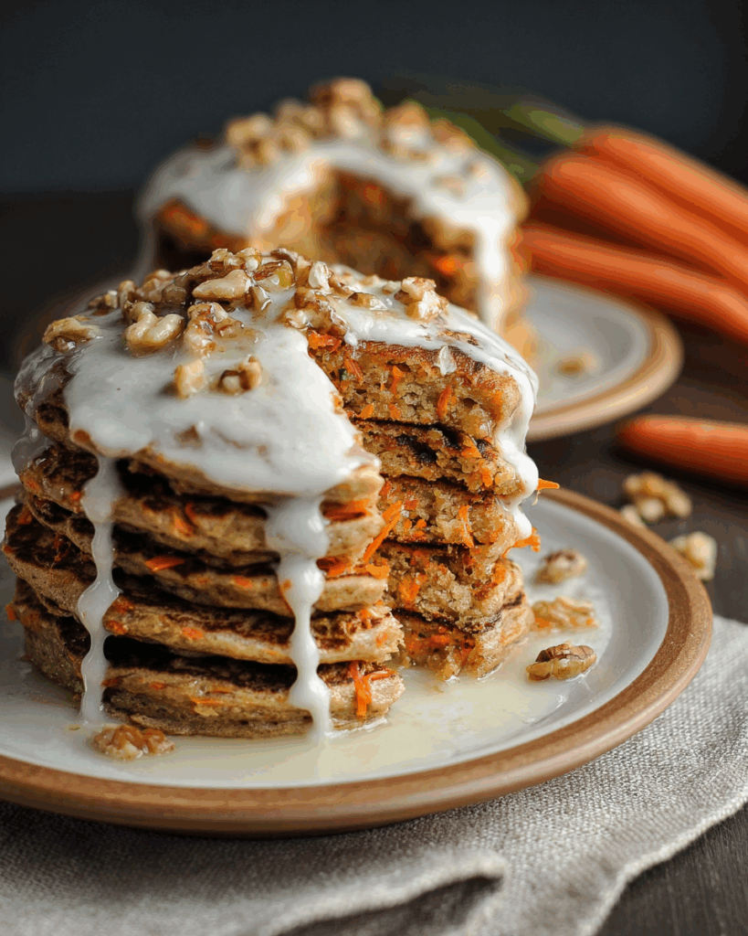 Carrot Cake Pancakes with Cream Cheese Glaze