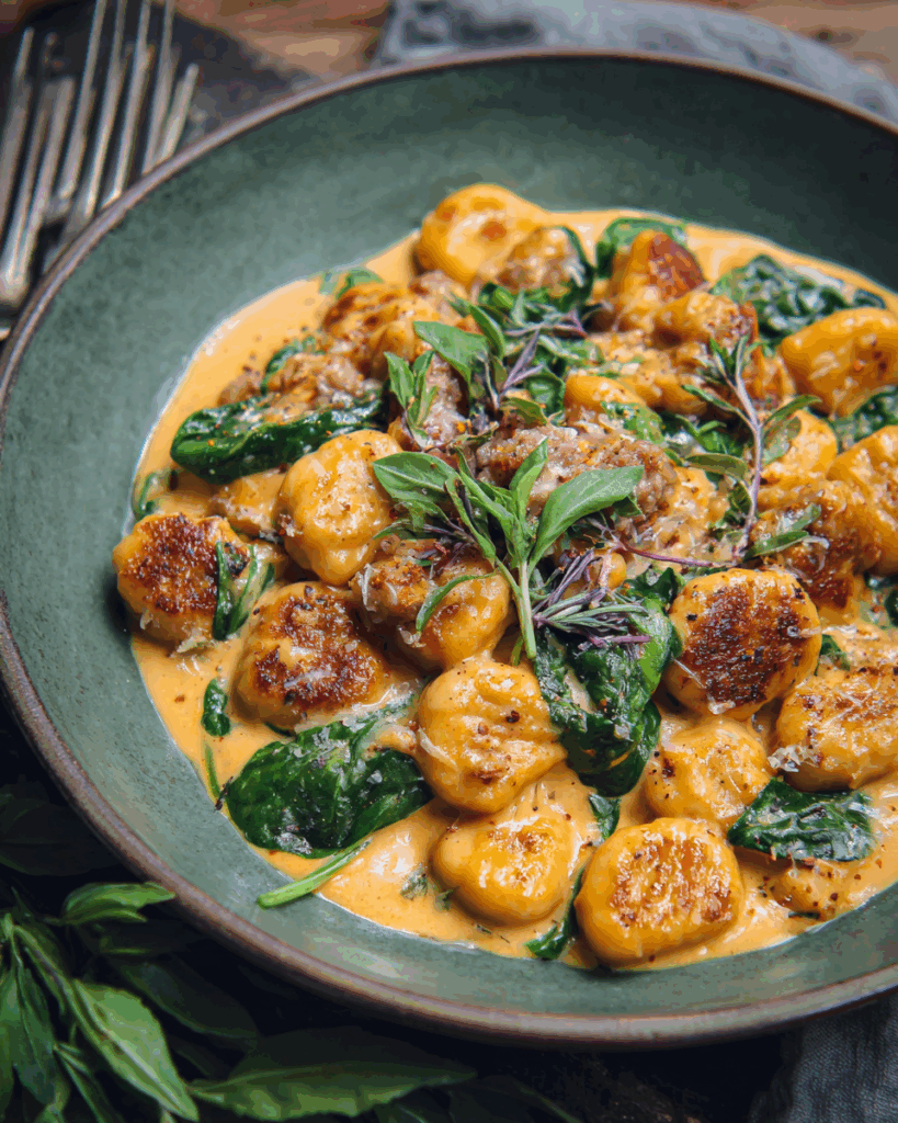 Creamy Pumpkin Gnocchi with Sausage & Spinach