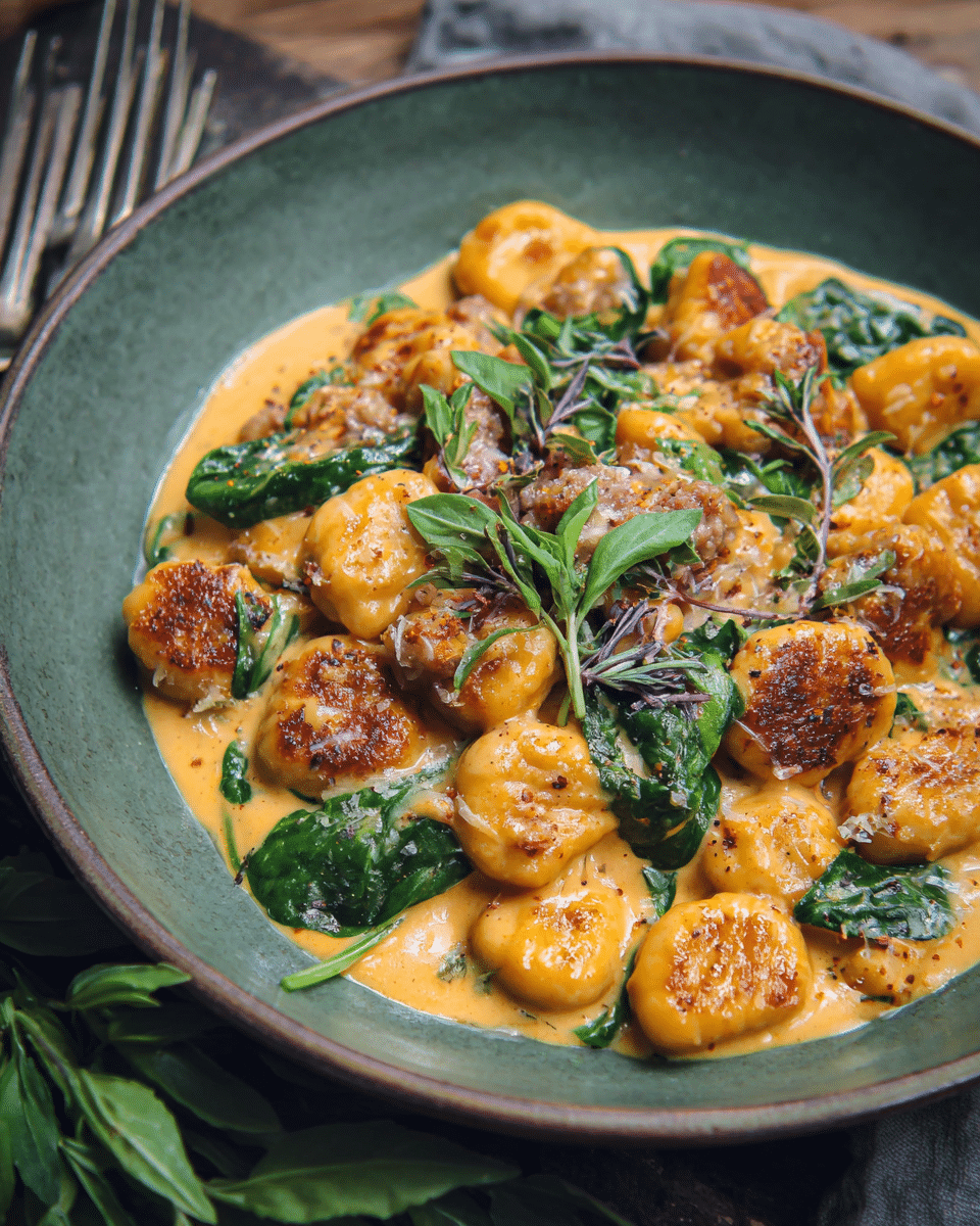 Creamy Pumpkin Gnocchi with Sausage & Spinach