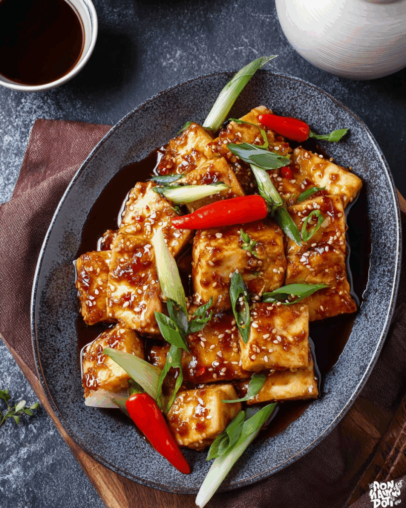 Crispy Pan-Fried Tofu in Garlic Sauce