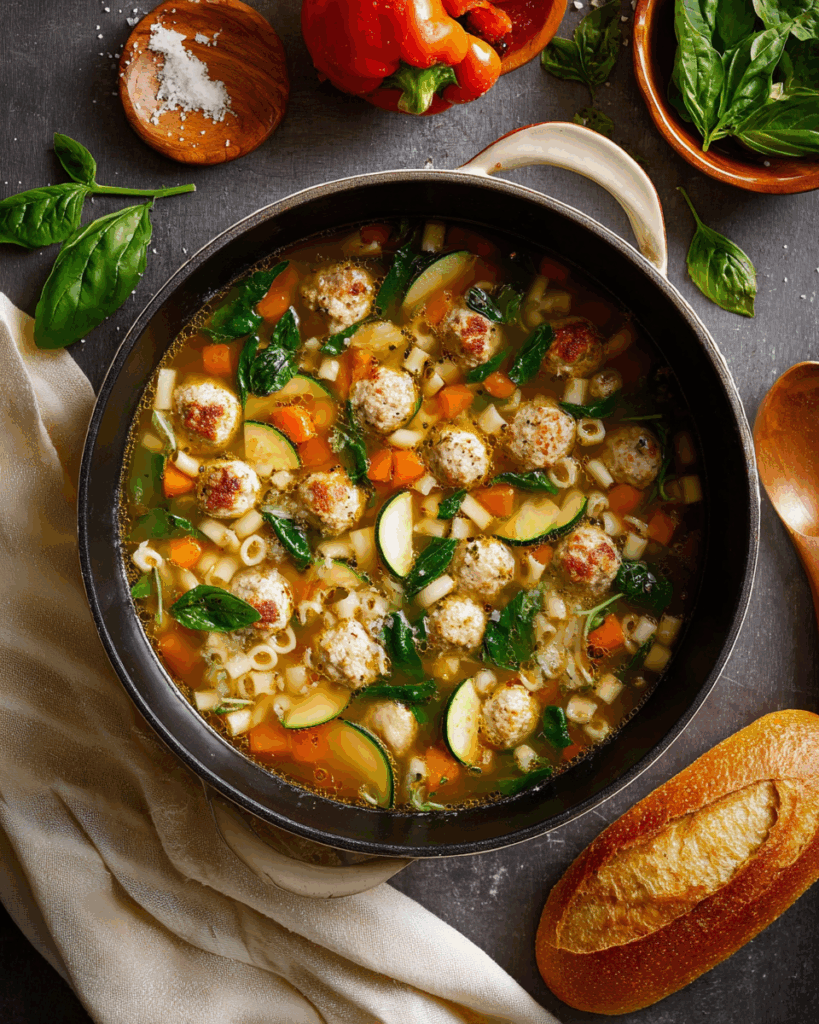 Summer Minestrone with Turkey Meatballs