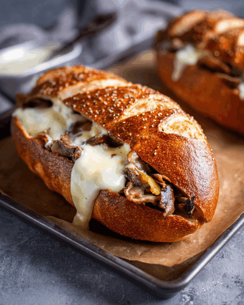 Cleveland-Style Cheesesteaks on Pretzel Hoagie Rolls