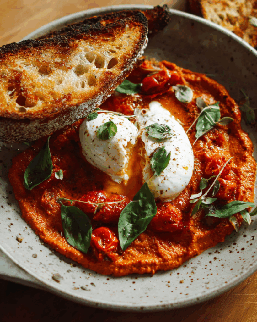 rispy Fried Burrata over Romesco Sauce