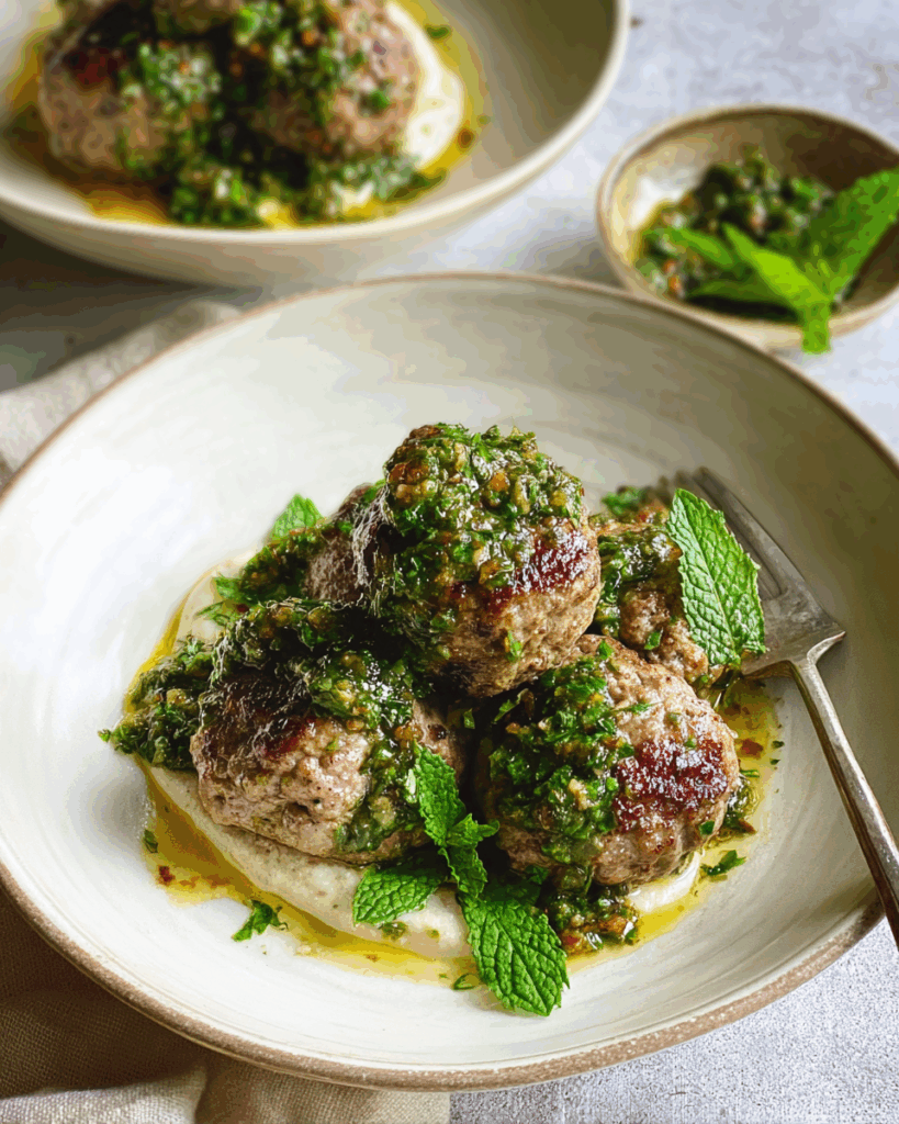 Spring-Fresh Minty Lamb Meatballs with Salsa Verde