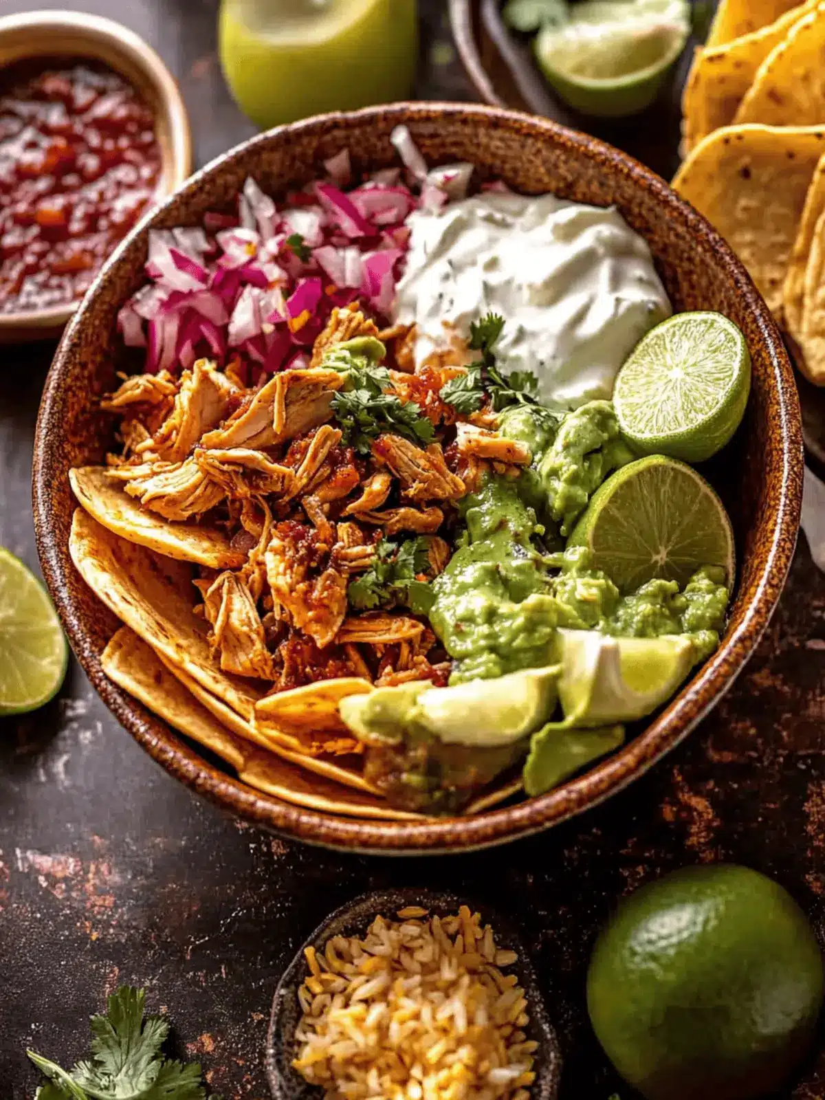 Crockpot Salsa Verde Chicken Tortilla Bowl.