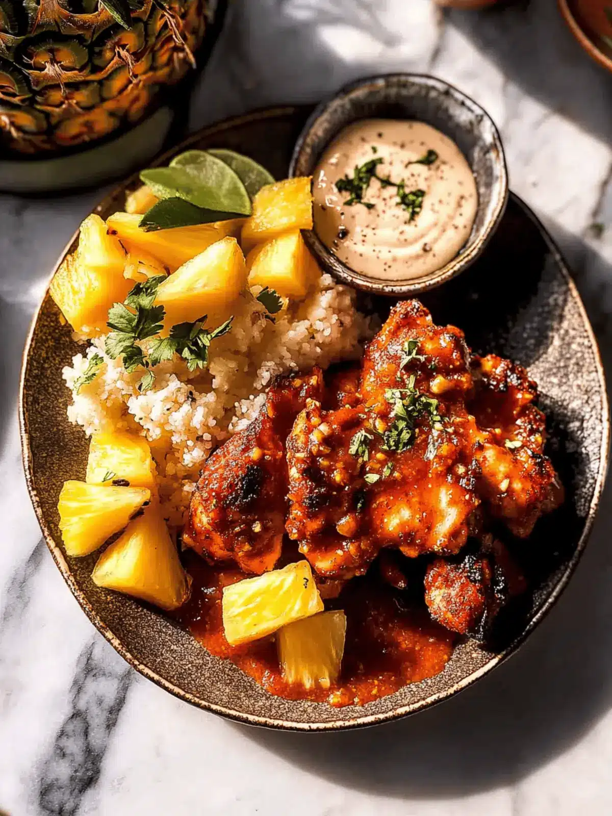 Chipotle Pineapple Chicken with Bang Bang Sauce.