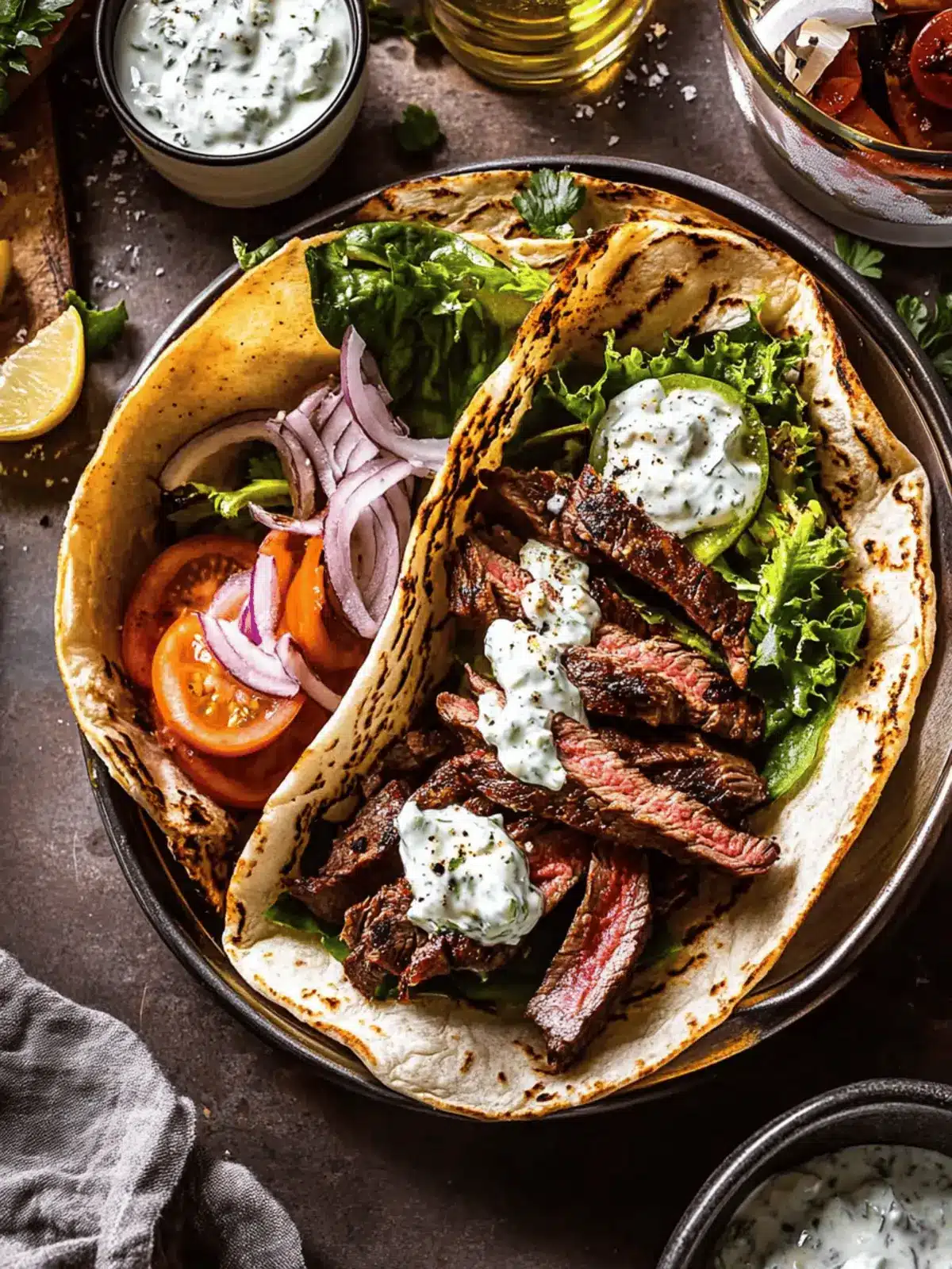 Sheet Pan Steak Gyros with Feta Tzatziki for Easy Flavor! 3 Sheet Pan Steak Gyros with Feta Tzatziki Sauce