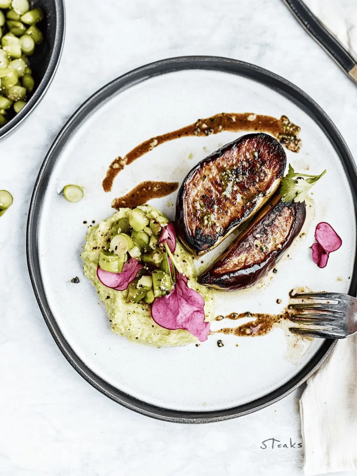 Eggplant “Steaks” with Leek Purée
