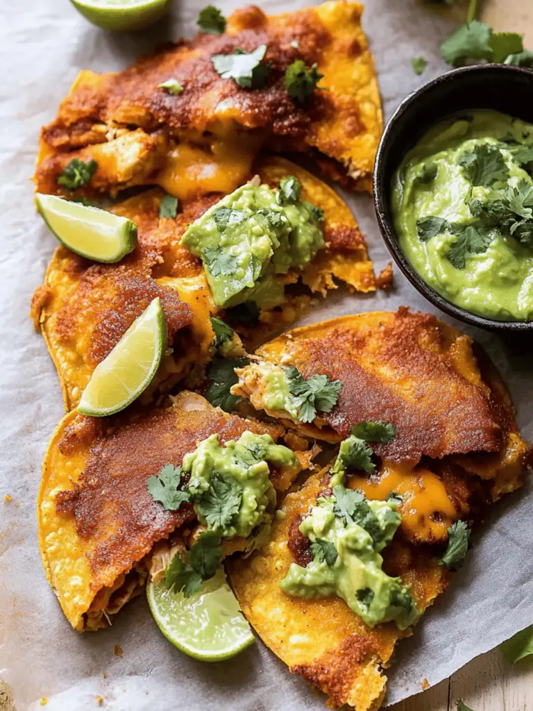 Crispy Cheese Chicken Tacos with Avocado Cilantro Sauce.