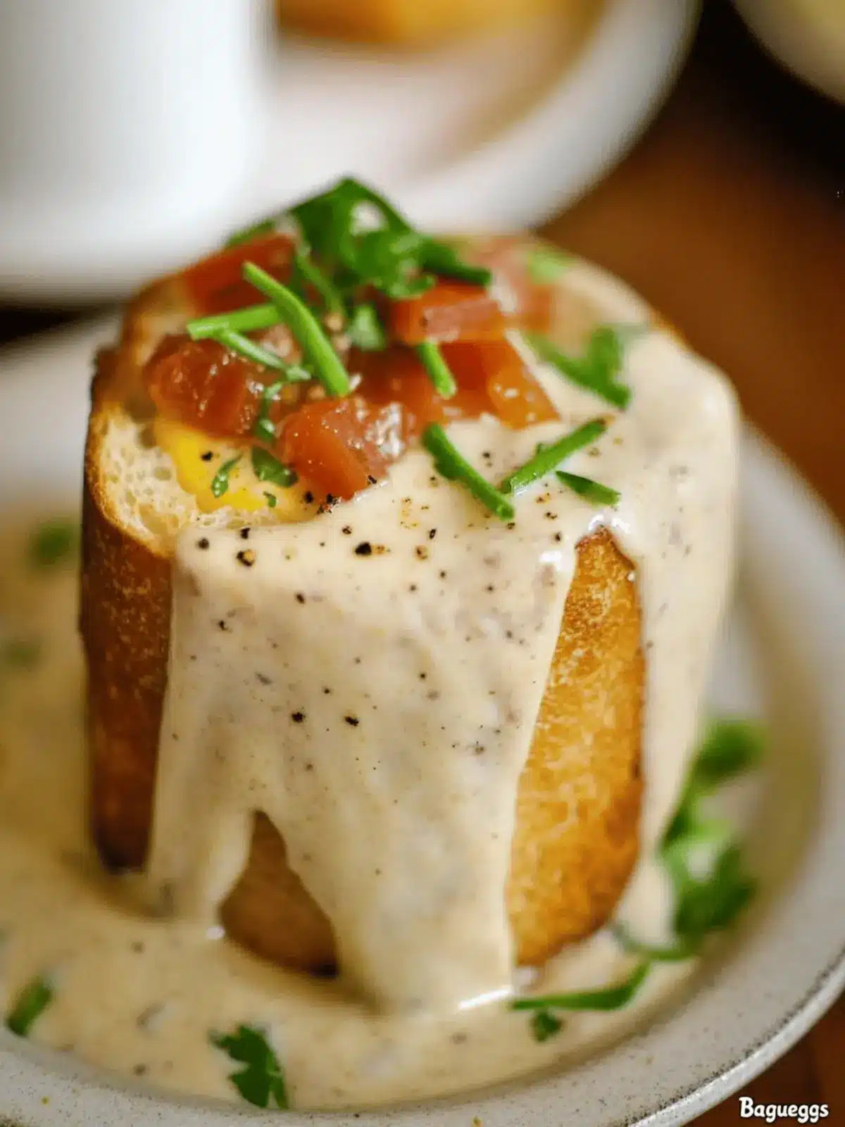 Baked eggs in Baguette + Smoked Gouda Sauce – a.k.a “Bagueggs”