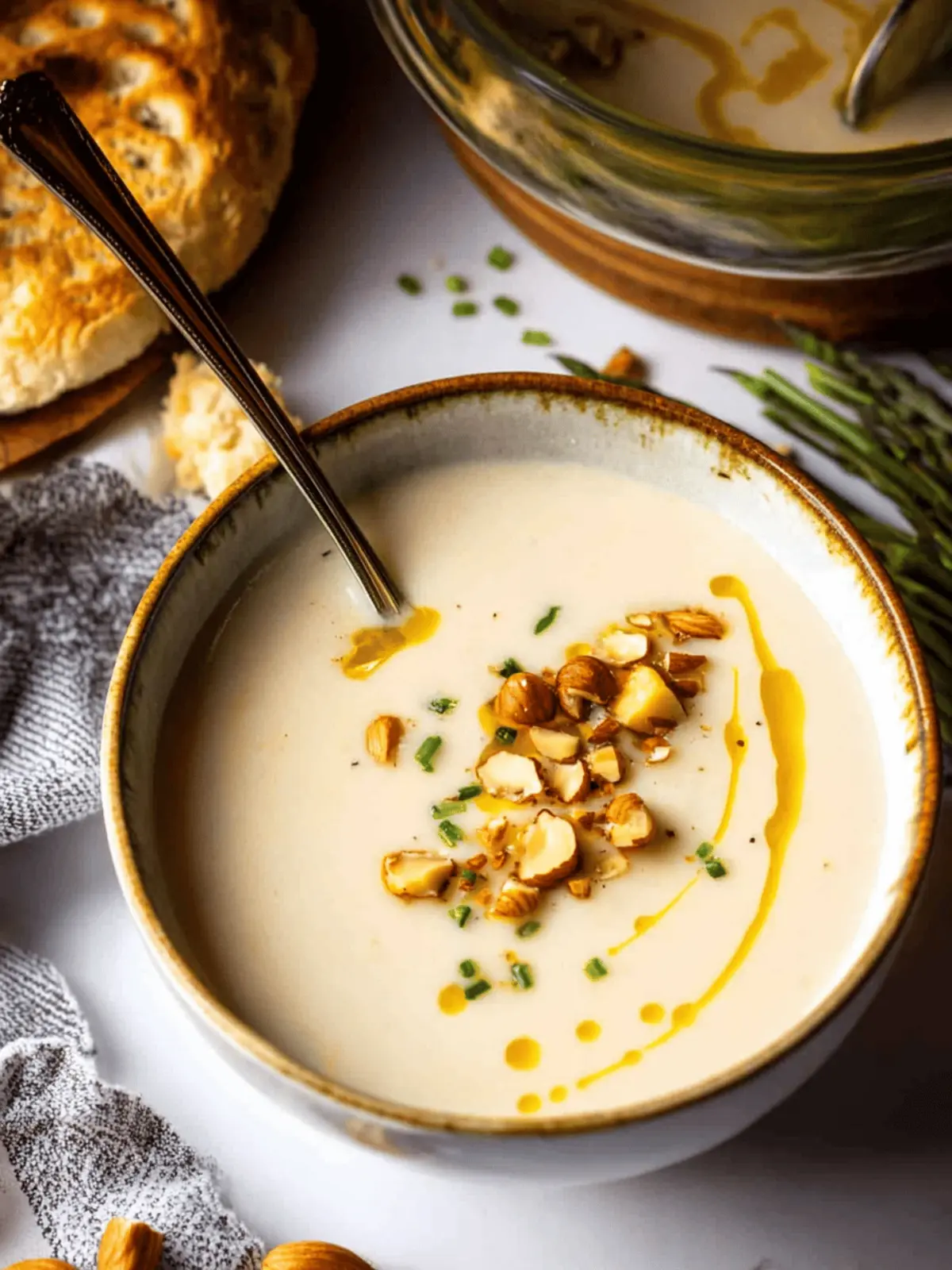 Creamy White Asparagus Soup Recipe with Hazelnuts + Brown Butter