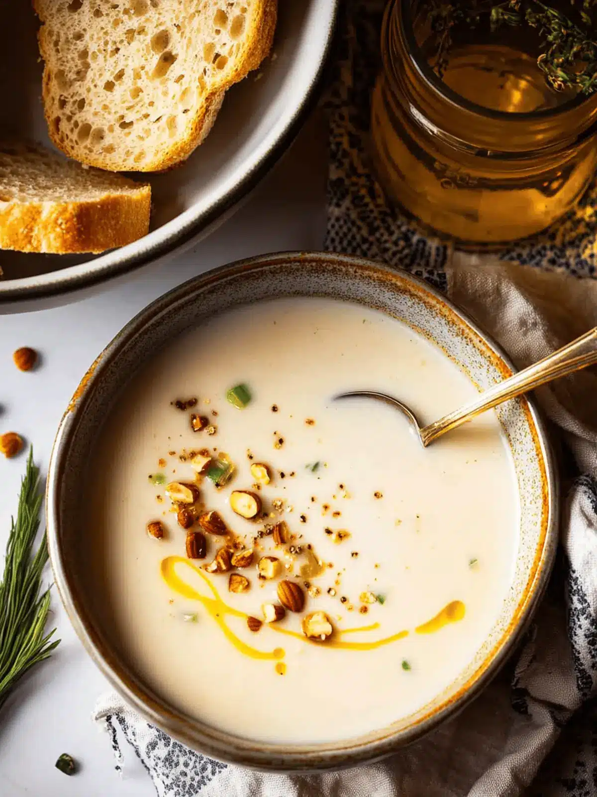 Creamy White Asparagus Soup Recipe with Hazelnuts + Brown Butter