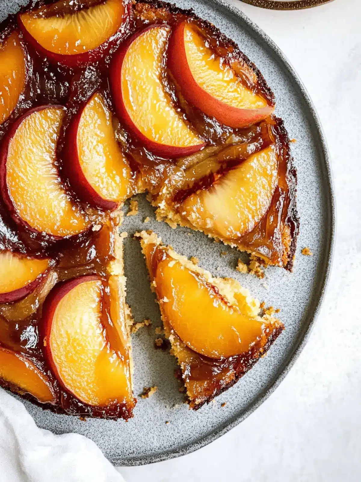 Browned Butter Peach Upside Down Cake with Honey Whipped Cream