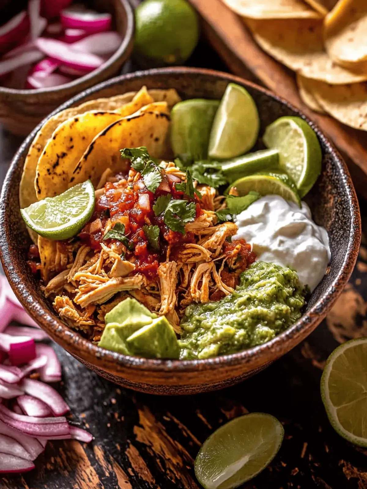Crockpot Salsa Verde Chicken Tortilla Bowl.