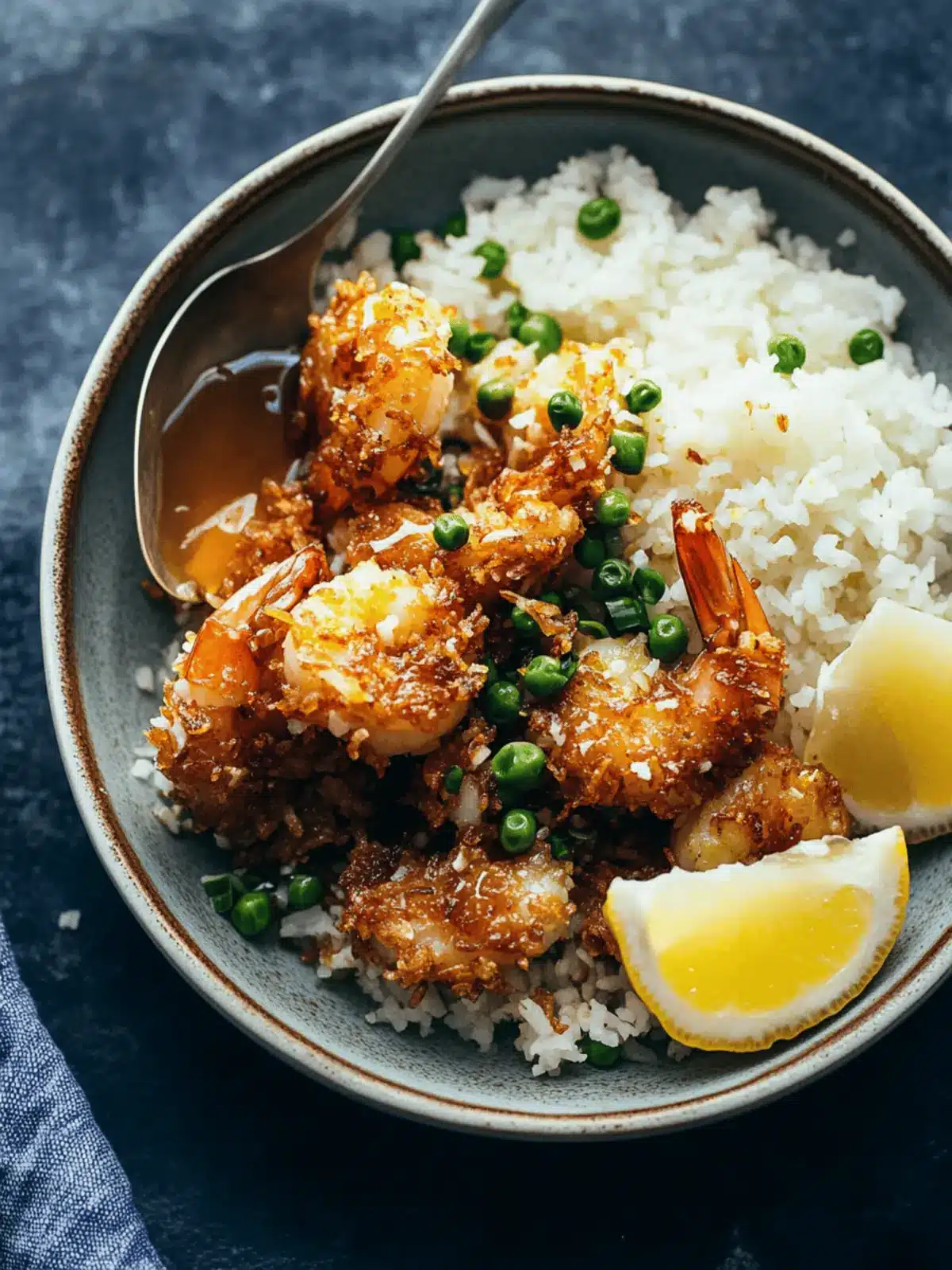 Baked Coconut Shrimp with Springy Rice and Honey Butter Sauce