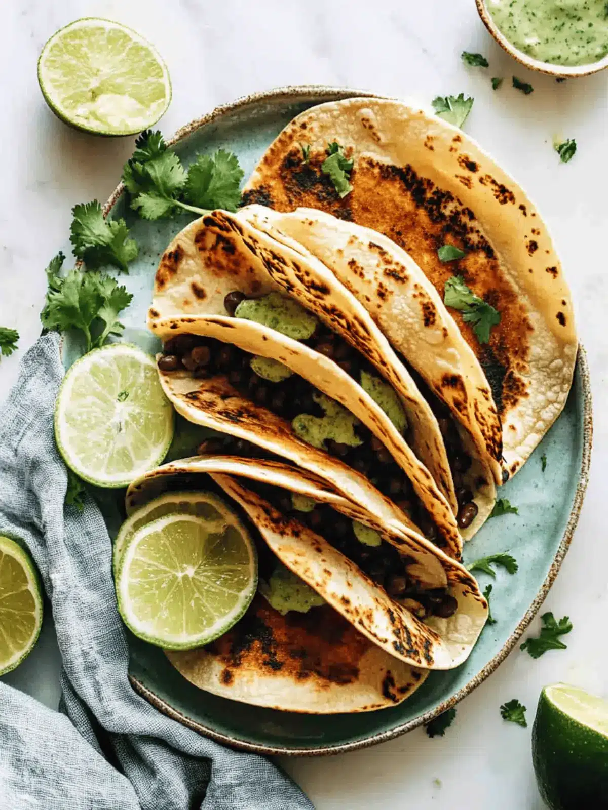 Crispy Black Bean Tacos with Cilantro Lime Sauce