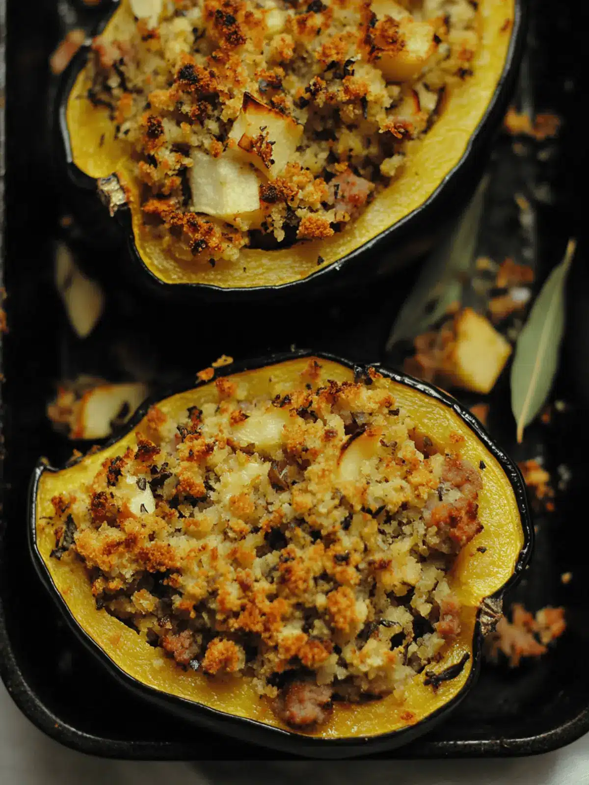 Twice Baked Acorn Squash with Sausage and Apple
